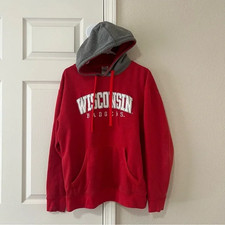 Wisconsin Badgers Pro Edge Red and Gray Embroidered Hoodie Size Large
