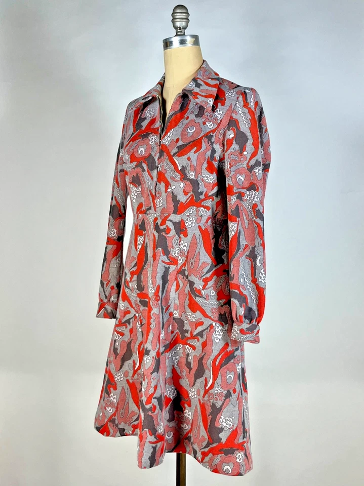 Vestido casero único estampado abstracto funky vintage años 70 tejido sintético talla M Foto 2 de 4