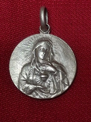 Antique Sterling Medal IMMACULATE Heart Of Mary NEVER USED 100 Yrs Old +