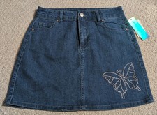 Derek Heart Girls Size 14 Blue Denim Butterfly Rhinestone Jean Skirt 24