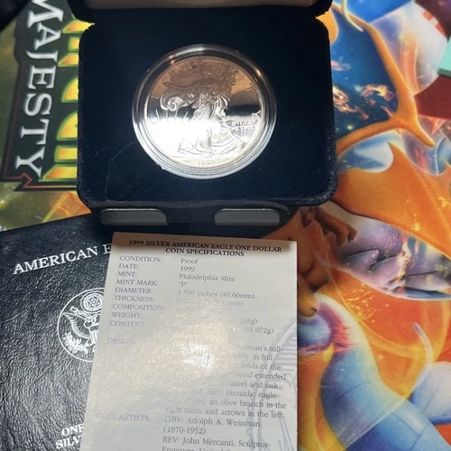 1999 P Proof $1 American Silver Eagle Box, OGP & COA