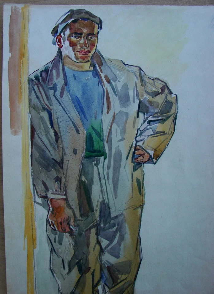 Pintura soviética ucraniana realismo fauvismo cubismo retrato masculino figura trabajador Foto 2 de 4