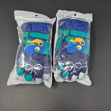 2 Pairs Of Winter Gloves Unisex Boy's Girl's Dinosaur Ski Navy Blue Snow Sport