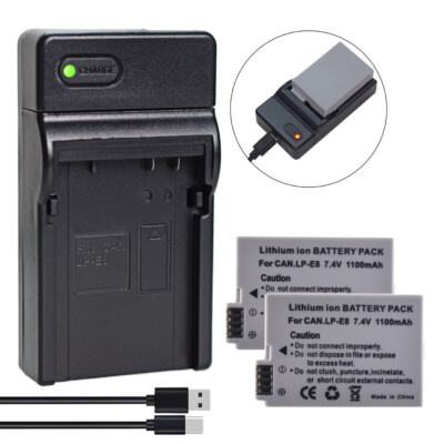 TWO(2) LP-E8 Battery +Charger for Canon EOS T2i, T3i, T4i, T5i Kiss X4 Camera