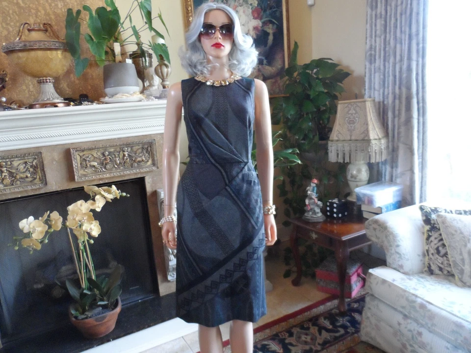 Vestido Vaina Etro Negro Multicolor Mezcla Lana Sin Mangas Talla IT 42 - US 6 Foto 3 de 4