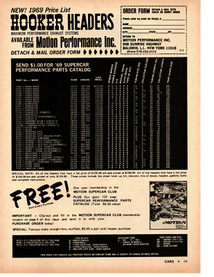 1969 MOTION PERFORMANCE - BALDWIN, NY  -  HOOKER HEADERS  ~  NICE ORIGINAL AD