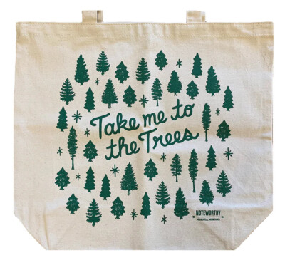 NEW! Noteworthy SCREEN-PRINTED CANVAS TOTE BAG  Take Me To the Trees  18x15 in