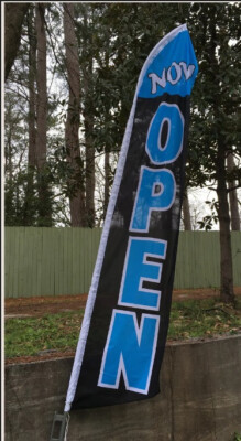Pack of 2 Now Open BLUE BLACK WHITE Swooper Super Feather Marketing Flag