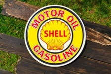 Shell Motor Oil & Gasoline Tin Metal Sign -  Shell Oil Company - Gas