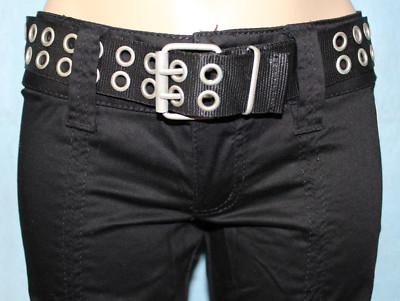 NEW Xhilaration Black Cropped Pants Lowest Rise with Belt Sz 1 See Measurements*