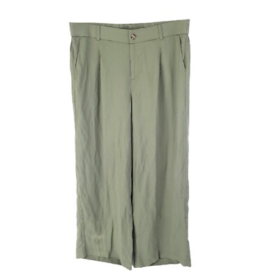 Torrid Pants Womens 18 Tall Wide Leg Linen Lyocell Button Straight Elastic Green