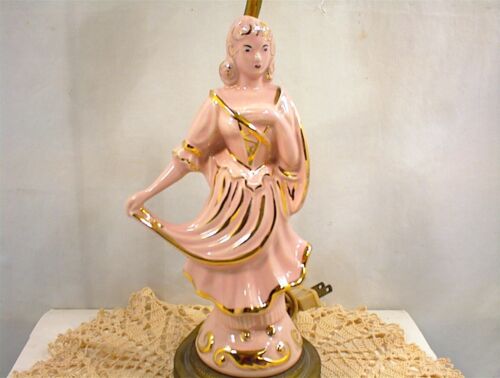 MORTON MOULD BROOKLYN NY PORCELAIN VICTORIAN WOMEN TABLE LAMP METAL BASE PINK - Picture 2 of 8