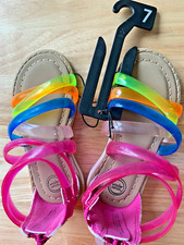 NWT Multicolored GEL SANDALS Sz 7 Little Girls By Wonder Nation Zipper Heel