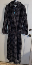NWT Alexander Del Rossa Mens Black  Gray Plaid Fleece Sherpa Robe L/XL