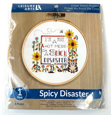 Leisure Arts Cross Stitch Project Hot Mess/Spicy Disaster with Hoop SEALED NEW