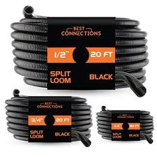 20 Ft Split Loom 1/4" 1/2" 3/4" Black Wire Harness Wrap Cover Sleeve Conduit
