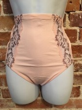 Rhonda Shear Pink  Mocha Lace Trim Seamless Retro Style Brief Panty New
