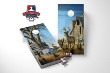 Farm House Barn Deer Cornhole Board Vinyl Wrap Skins Laminated Sticker Set Decal