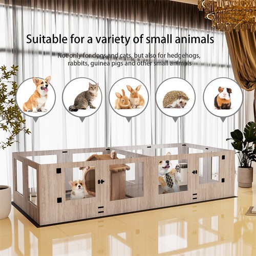 XL 14/8 Panels Dog Whelping Box Tempered Glass Safe Pet Playpen with Rails & Mat - Picture 12 of 20
