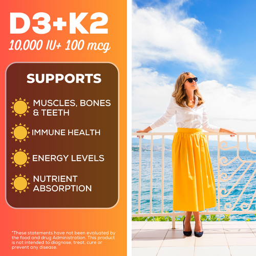 Organic Vitamin D3 & K2 w/MCT Oil (10,000 IU) - 60 Capsules - Grow Vitamin - Picture 3 of 8