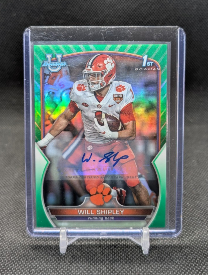 Will Shipley 2022 Bowman U Chrome Football #35/99 1st Green Refractor Auto 73