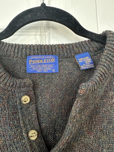 Vintage Pendleton Sweater Virgin Shetland Wool Emerald Green W Flecks Mens L - Picture 3 of 6