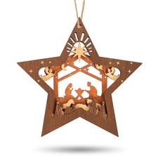 Creawoo Nativity Scene Ornaments, Christmas Wooden Star Ornament