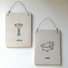 Vintage Minimalist Bathroom Wall Tiles Hanging Splash Soak Black White