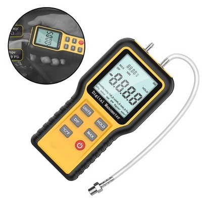 Digital Manometer LCD Dual Port HVAC Differential Gauge Air Gas Pressure Tester