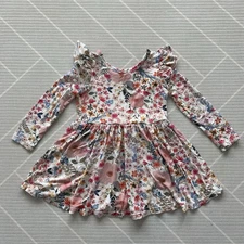 Little Sleepies Mauve Meadow Flutter Twirl Dress with Bodysuit Girls Size 12-18M