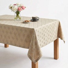 Gold Ogee Diamond Jacquard Wedding Tablecloth Ladino Polyester Dining Cover