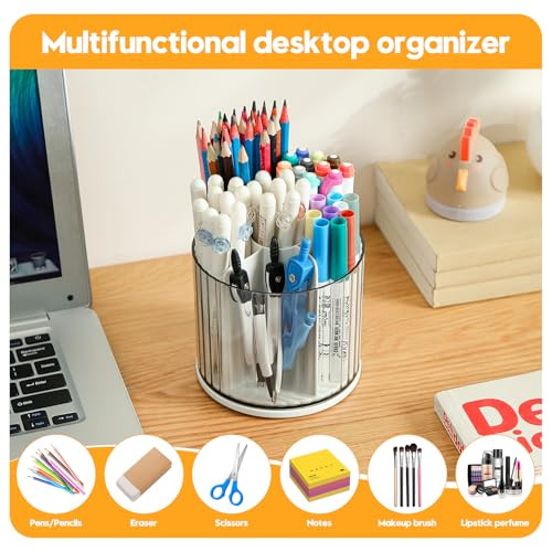 360° Rotating Desk Organizer - 6 Slots Pencil Pen Holder, Pen Organizer Art - Picture 3 of 8