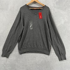 Izod Sweater Mens Medium Gray Pullover Doubleface Knit V Neck Preppy Classic NEW