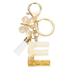 Initial Letter Keychains, Resin Cute Pendant with Butterfly Tassel, White-E