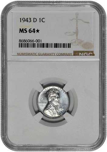 1943 D 1c Lincoln Steel Wheat Cent NGC Graded MS 64 Star in New Holder