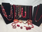 Vtg Now Red Mixed Bulk Costume Jewelry Lot Necklace Bracelet Earrings #1022