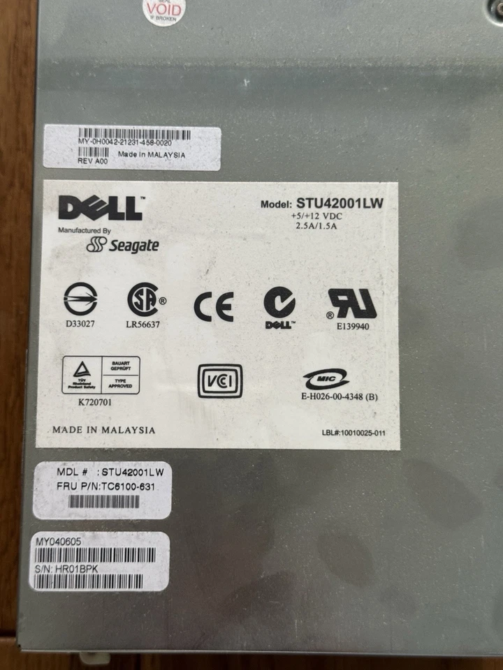 Sauvegarde sur bande LTO LTO1 Dell Seagate STU42001LW Ultra SCSI - Immagine 4 di 4