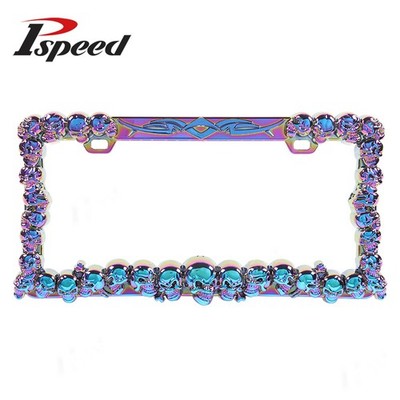 Universal USA Size Neo Chrome 3D Skull License Plate Frame Cover Holder PVD