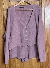 Nasty Gal Cardigan Shorts Matching Set Women’s Large Knit Fuzzy Light Mauve Pink