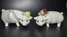 Cottagecore Vintage porcelain Ceramic Pigs Piglets Wearing Floral Hats