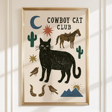 Cowboy Cat Club Poster Western Cat Nursery Wall Art Print A4