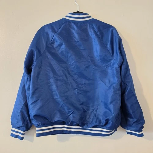 Carbon Men’s Blue White Varsity Jacket Snap Front Striped Collar/Cuffs Small image 5