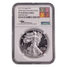 2017-W Proof Silver Eagle NGC PF70 Ultra Cameo Mercanti Signed West Point Hoard