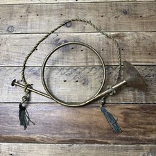 Vintage Brass Christmas French Horn Decoration Rustic Holiday Farmhouse 12 x6