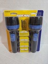 NIP RAYOVAC 9-Lumen Flashlights Twin Pack with 4 D Batteries