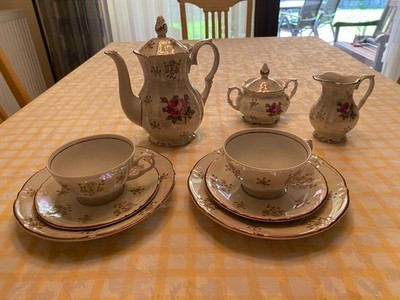 Kahla Service Perlmutt Vintage Porzellan Blumenmotiv Rose