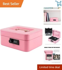Medium Metal Cash Box with Combination Lock Pink Safe 7.87x6.3x3.54in