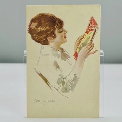 1917 GLAMOROUS RED-HEAD LADY READING FASHION MAG Artist Signed SIMONETTI 218-3 - image 1 of 4