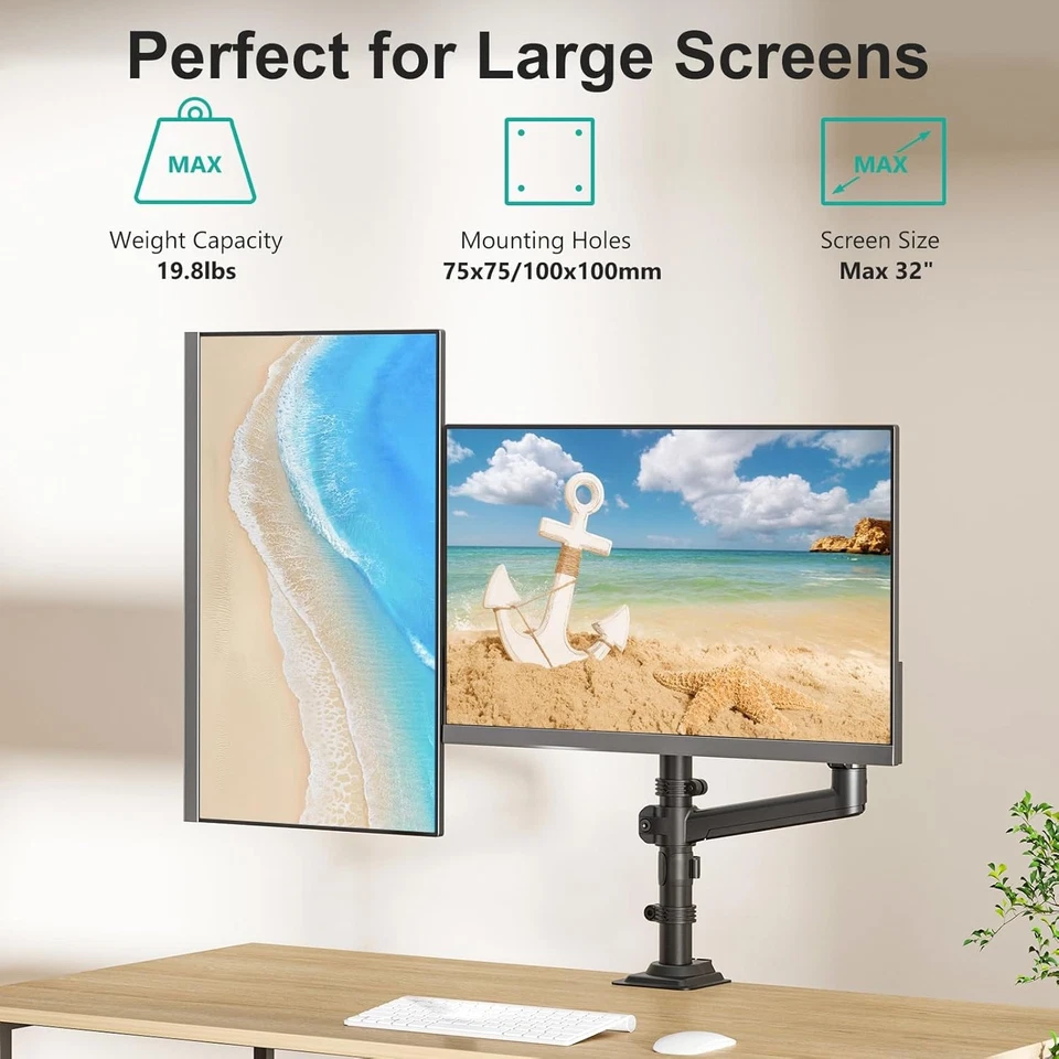 WALI Dual Monitor Mount, 13-32 Inch Adjustable Spring Arm Black  - Image 4 of 4