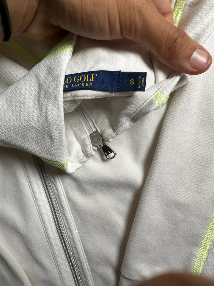 Jaqueta polo masculina de golfe Ralph Lauren pequena branca logotipo pônei pescoço simulado zíper completo - Imagem 3 de 4